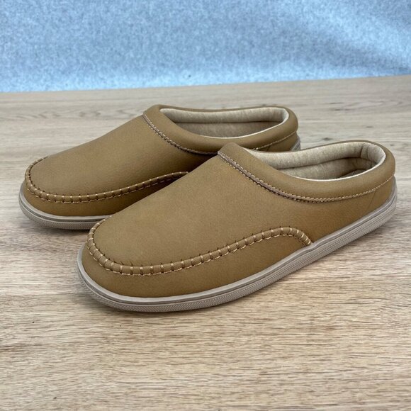 My Slippers Womens Leather Memory Foam Comfort Indoor Outdoor Size 11 Tan NWOB - Picture 1 of 12